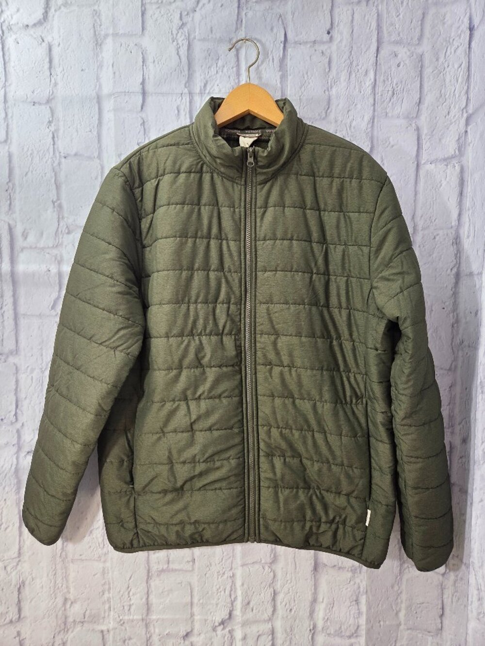 Voyager Men's Medium Polar Fleece Lined Olive Green Full Zip Puffer Jacket